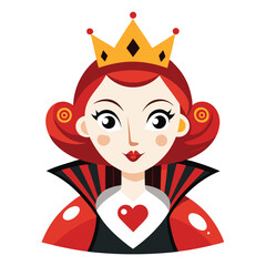 Alice in Wonderland Queen of Hearts clipart. The image shows a stylized depiction of the Queen of Hearts with a crown and a high collar. Vector illustration design.