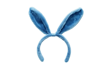 Fluffy Blue Bunny Ears Headband on Transparent Background, PNG