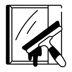 Sketchy style icon showing a squeegee cleaning mirror 