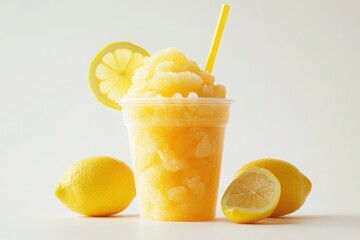 Lemon slush with lemons on a white background