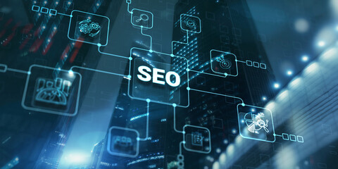 Obraz premium SEO Search Engine Optimization Marketing Ranking Business Technology Concept
