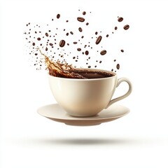 Fototapeta premium Coffee splash in a cup with steam rising.