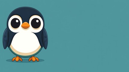 Naklejka premium Cheerful cartoon penguin standing against a teal backdrop