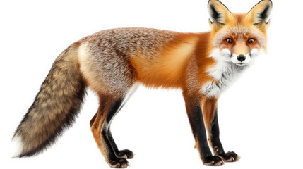 Fototapeta premium realistic illustration of a fox. showcasing its distinctive orange and white fur. bushy tail. and alert expression the fox stands in a natural pose. highlighting its graceful form and keen features. m