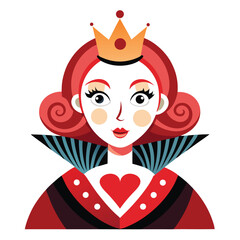 Alice in Wonderland Queen of Hearts clipart. The image shows a stylized depiction of the Queen of Hearts with a crown and a high collar. Vector illustration design.