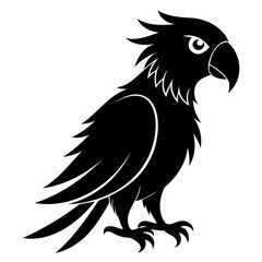 Black Vector silhouette of Macaw bird isolated on transparent background