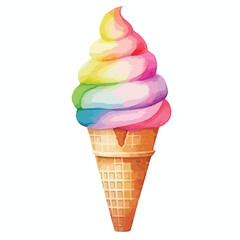 cone of rainbow sherbet cute watercolors illustration on white background