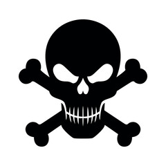 Pirate skull and bones dark silhouette vector design isolated on transparent background