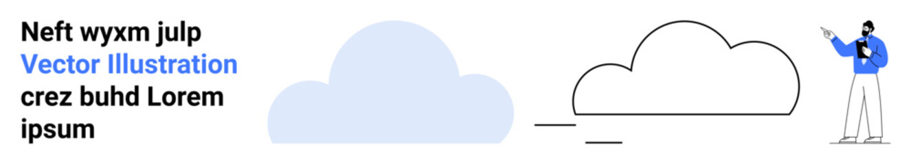 Person pointing at abstract cloud shapes, suggesting connection or cloud-based technology. Ideal for technology, computing, innovation, analytics, minimalistic design, digital transformation, simple