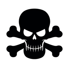 Aggressive skull and crossbones vector silhouette isolated on transparent background