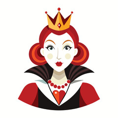 Alice in Wonderland Queen of Hearts clipart. The image shows a stylized depiction of the Queen of Hearts with a crown and a high collar. Vector illustration design.