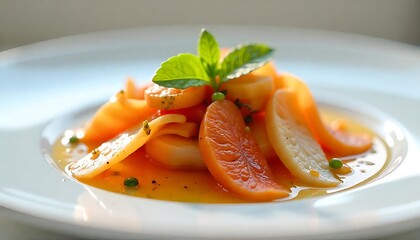 Delicious Orange Vegetable Salad Garnish with Fresh Mint Leaves