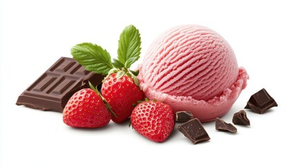 Pink Ice Cream with Strawberries and Chocolate