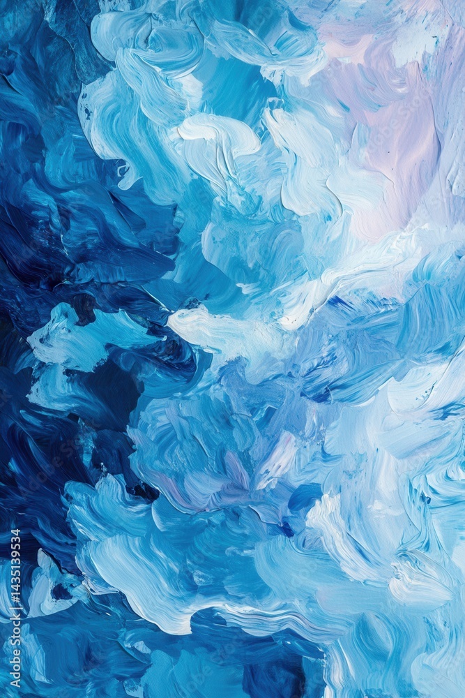 Wall mural abstract acrylic painting in shades of blue and white creating a dynamic and textured surface with a