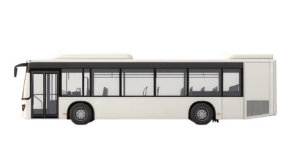 side view of a modern. white public bus. showcasing its sleek design and spacious windows. emphasizing its role in urban transportation the bus appears to be empty. highlighting its interior seating l