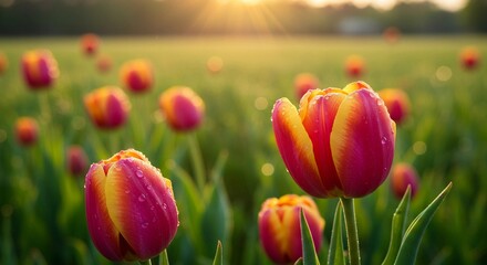 Fototapeta premium beautiful summer background of tulip flowers field