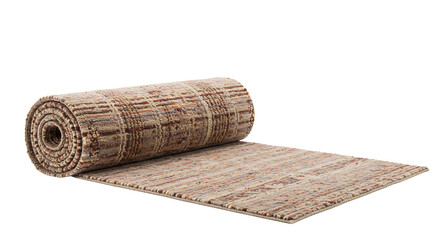 Fototapeta premium Stylized rolled-out carpet with rustic geometric patterns on white background