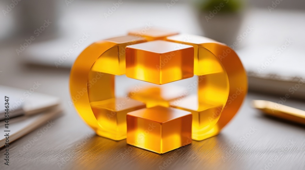 Poster a bright yellow object placed on a table symbolizing blockchain transparency and open data systems i