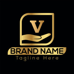 Taxi business design features a gold vector illustration as a sign and symbol for company logo creation V Logo template