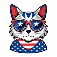 Stylish cartoon cats with sunglasses and bandanas, celebrating American culture in a fun cowboy theme