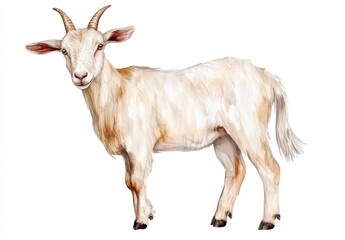 Fototapeta premium Young Cream Colored Goat on White Background
