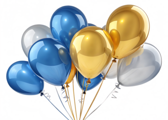 balloons blue gold silver isolated on white background, PNG