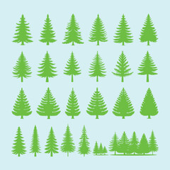 Bundle of tree leaf icons in flat style. Collection of green leaves with brunch. Environment, nature eco sign. Organic, green product, nature element vector illustration for graphic design. 