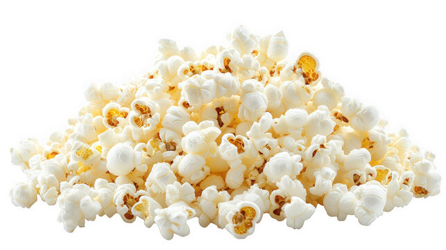 large pile of fluffy. white popcorn. showcasing its light and airy texture the popcorn appears freshly popped. with a few kernels showing a golden color. suggesting a delicious snack often enjoyed dur