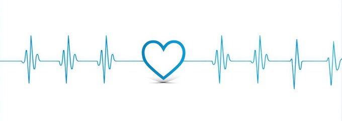 Blue Heartbeat Line with Heart Icon on White Background