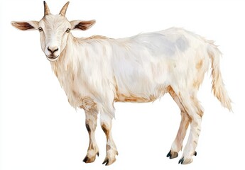 White Goat Portrait Against White Background