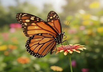 Fototapeta premium Monarch's Golden Hour AI Generated