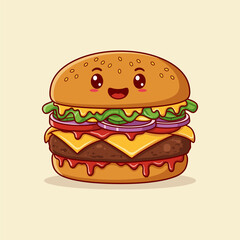 Cute Cheeseburger Cartoon Vector Illustration.