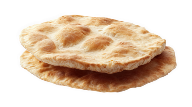 two pieces of freshly baked flatbread. stacked on top of each other. showcasing a golden-brown color with a slightly puffed texture this type of bread is commonly used in various cuisines as a side di