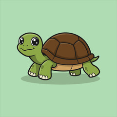 Turtle cartoon flat style vector illustration.Cute green turtle character.