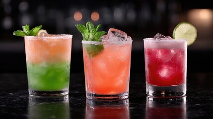 Fototapeta premium Colorful cocktails in three glasses