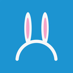 Cute minimalist illustration of white bunny ears with pink details on a bright blue background. Perfect for Easter, spring themes, kids' designs, and playful projects.