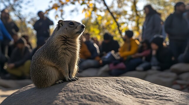 A Curious Rockchuck Amidst Autumnal Spectators