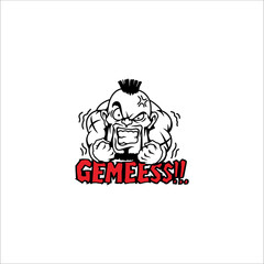Fototapeta premium Illustration of an angry muscular man with the word cute written on it. This can be used as a design