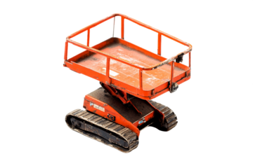 Orange Tracked Scissor Lift Platform on Transparent Background, PNG