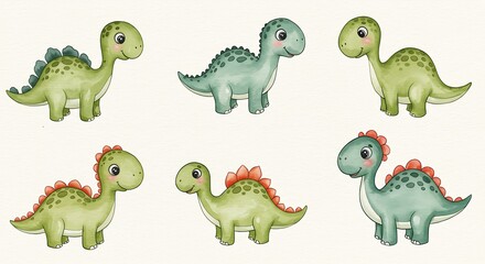 Dino Buddies Watercolor Set AI Generated