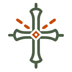 Cross icon in minimalist style with orange elements  