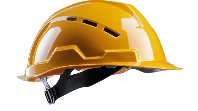 Isolated yellow construction helmet on white background.
