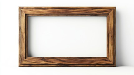 Dark Brown Wooden Picture Frame on White Background