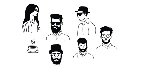 Collection of male faces in line art