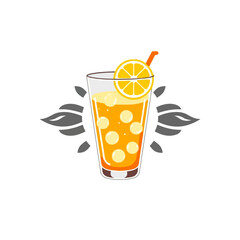 Refreshing orange juice drink with straw and lemon slice vector graphic for summer beverage illustration