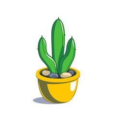 Cartoon cactus plant in yellow pot illustration for home decor and desert flora design element vector art