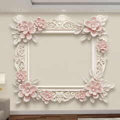 Blush Floral Rococo Frame AI Generated