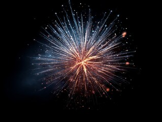 Obraz premium vibrant fireworks burst, frozen moment on deep black background, glowing sparks, photo-realistic exposure