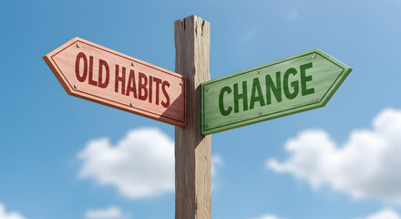 Obraz premium Directional Sign with Old Habits and Change Against a Blue Sky