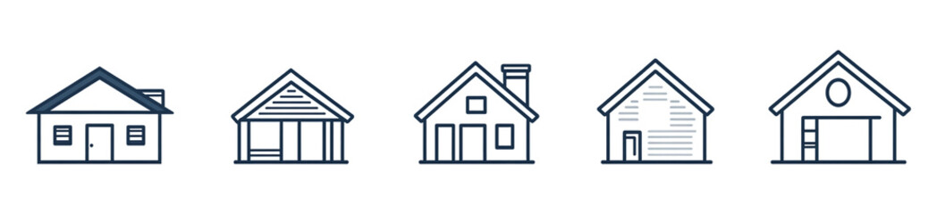 Blue house outline vector graphic design for real estate and architecture projects and presentations isolated on a transparent background.